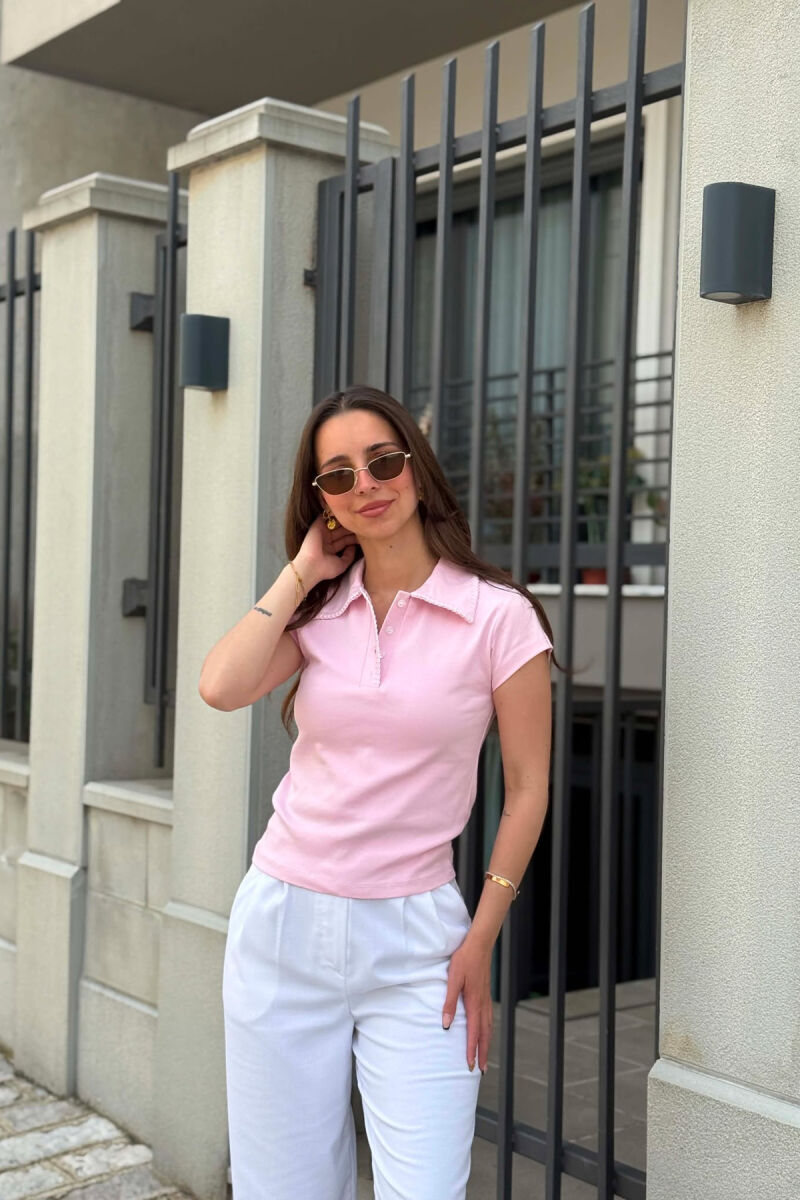 ONE COLOR POLO NECK WOMAN T-SHIRT PINK/ROZE - 1