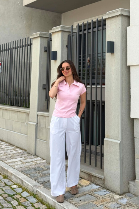 ONE COLOR POLO NECK WOMAN T-SHIRT PINK/ROZE - 2