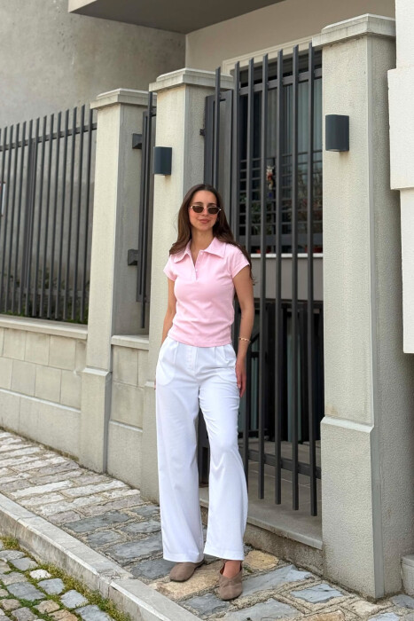 ONE COLOR POLO NECK WOMAN T-SHIRT PINK/ROZE - 3