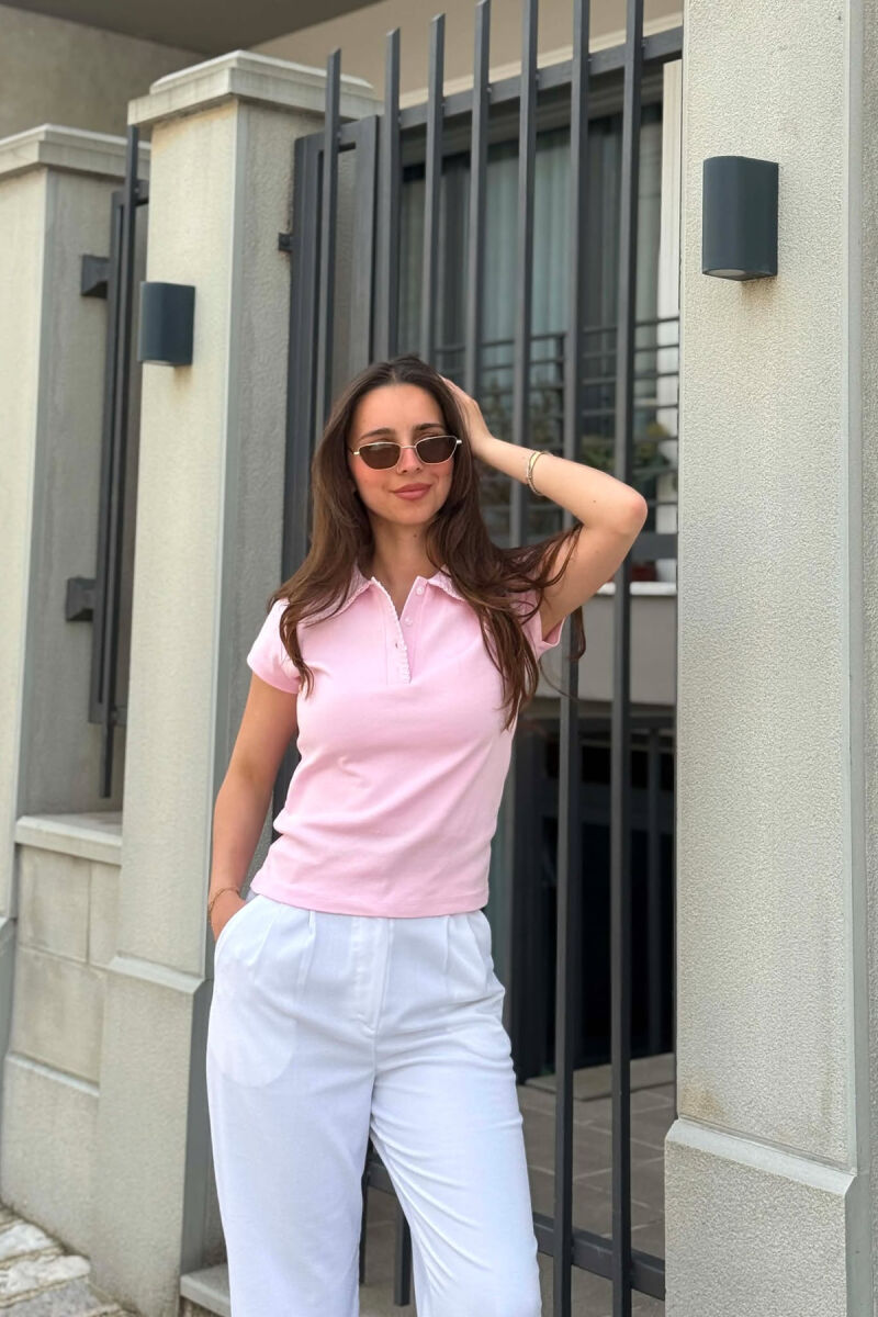 ONE COLOR POLO NECK WOMAN T-SHIRT PINK/ROZE - 6