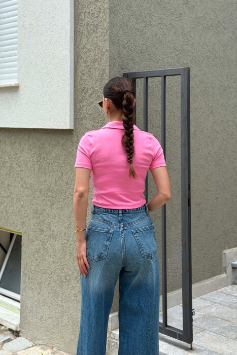 ONE COLOR POLO NECK WOMAN T-SHIRT PINK/ROZE - 2