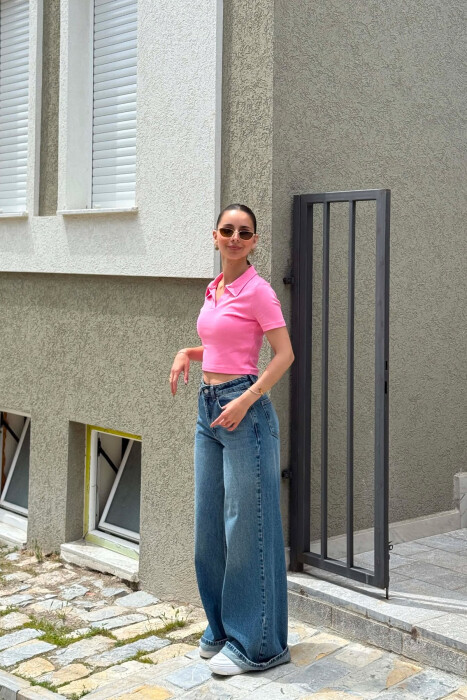 ONE COLOR POLO NECK WOMAN T-SHIRT PINK/ROZE - 3