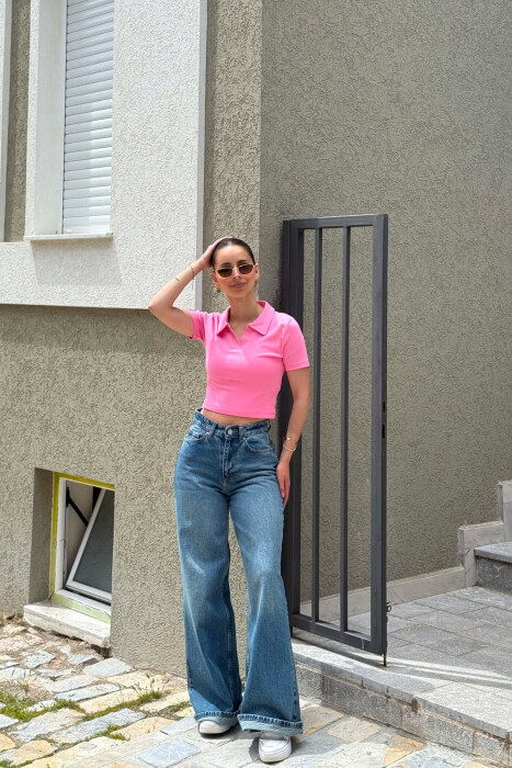 ONE COLOR POLO NECK WOMAN T-SHIRT PINK/ROZE - 4
