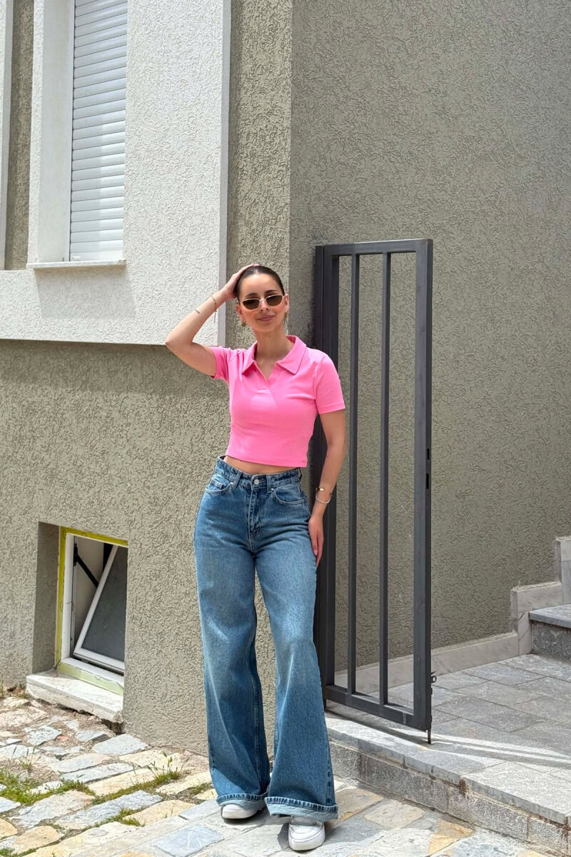 ONE COLOR POLO NECK WOMAN T-SHIRT PINK/ROZE - 4