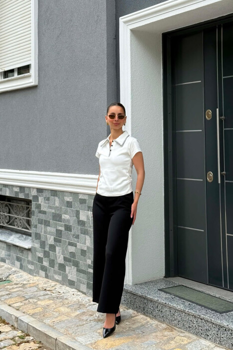 ONE COLOR POLO NECK WOMAN T-SHIRT WHITE-E BARDHE - 2