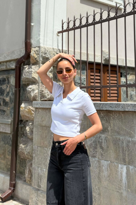 ONE COLOR POLO NECK WOMAN T-SHIRT WHITE-E BARDHE - 3