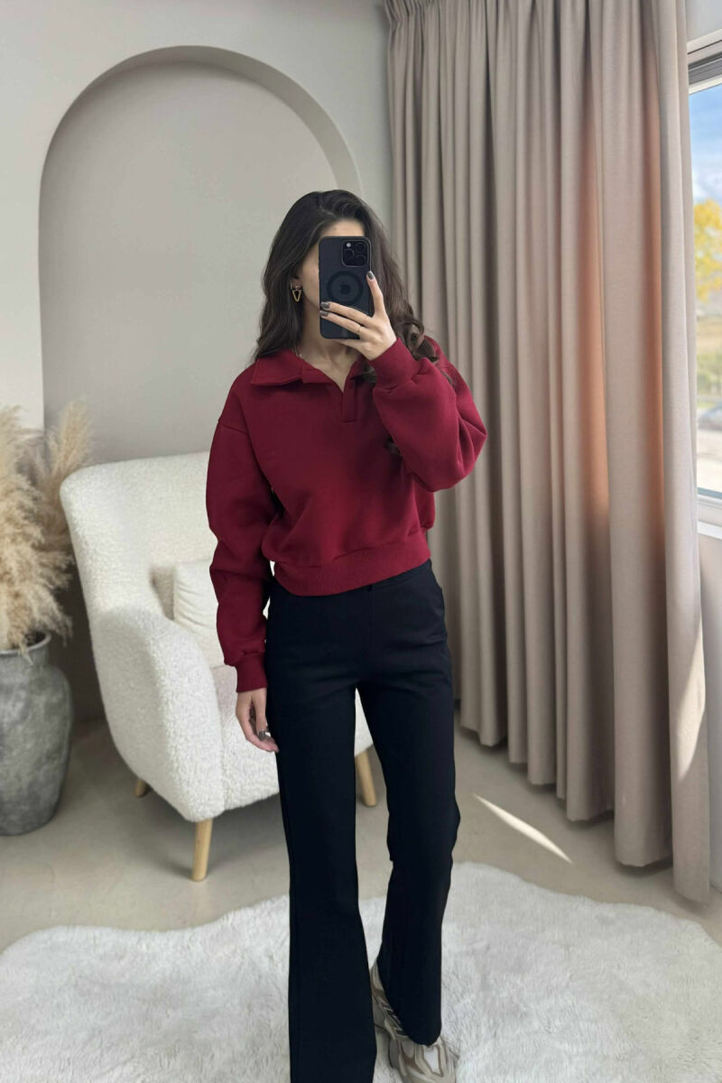 ONE COLOR POLO WOMEN SWEATSHIRT BURGUNDY/VISHNJE - 1