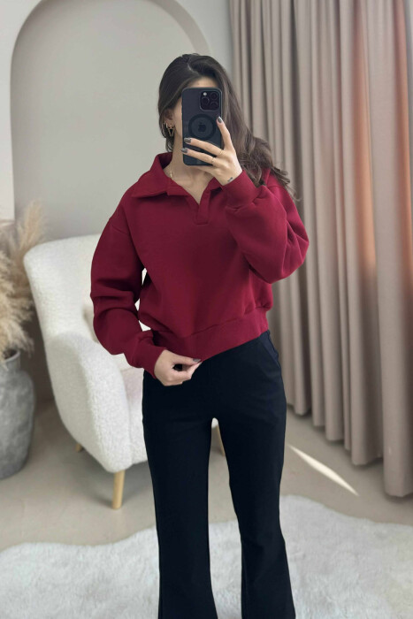 ONE COLOR POLO WOMEN SWEATSHIRT BURGUNDY/VISHNJE - 2