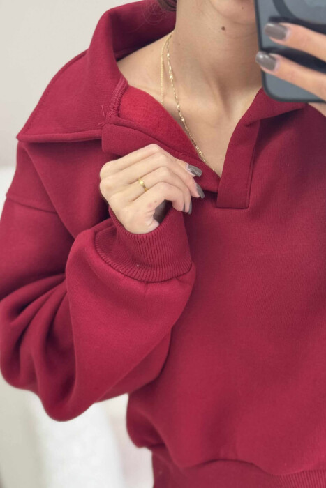 ONE COLOR POLO WOMEN SWEATSHIRT BURGUNDY/VISHNJE - 4