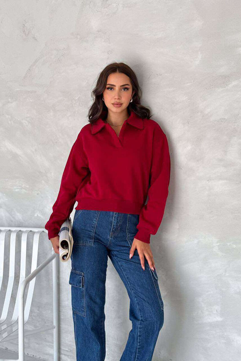 ONE COLOR POLO WOMEN SWEATSHIRT BURGUNDY/VISHNJE - 1