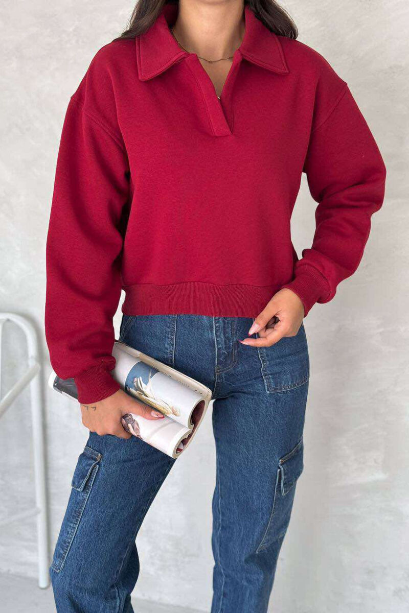 ONE COLOR POLO WOMEN SWEATSHIRT BURGUNDY/VISHNJE - 2