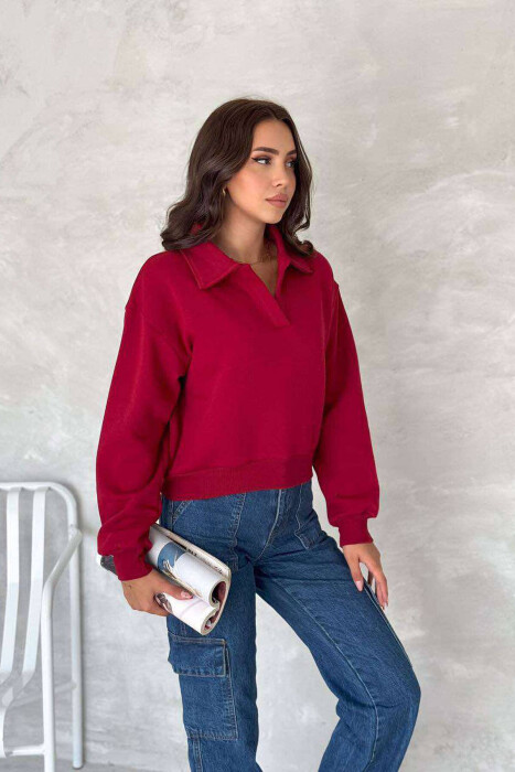 ONE COLOR POLO WOMEN SWEATSHIRT BURGUNDY/VISHNJE - 3