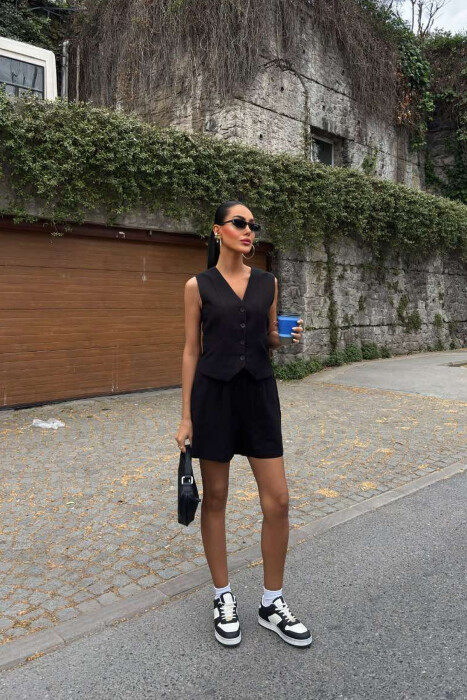 ONE COLOR PREMIUM VEST+SHORTS WOMEN SET BLACK/ E ZEZE 