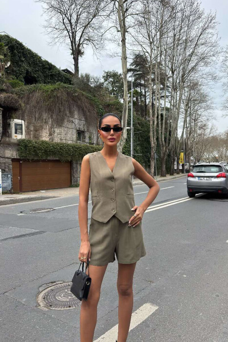 ONE COLOR PREMIUM VEST+SHORTS WOMEN SET GREEN/JESHILE 