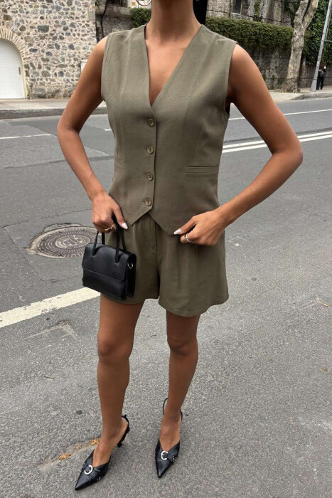 ONE COLOR PREMIUM VEST+SHORTS WOMEN SET GREEN/JESHILE - 5