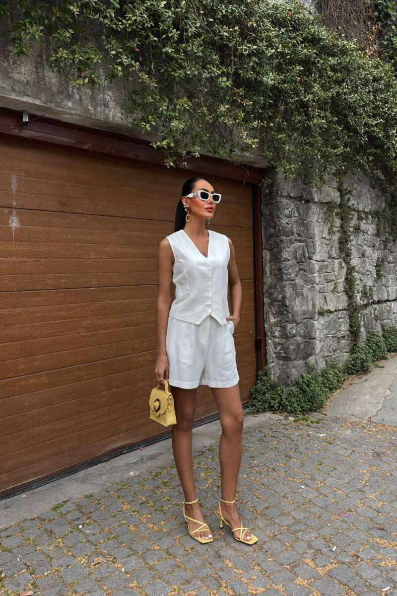 ONE COLOR PREMIUM VEST+SHORTS WOMEN SET WHITE-E BARDHE - 1