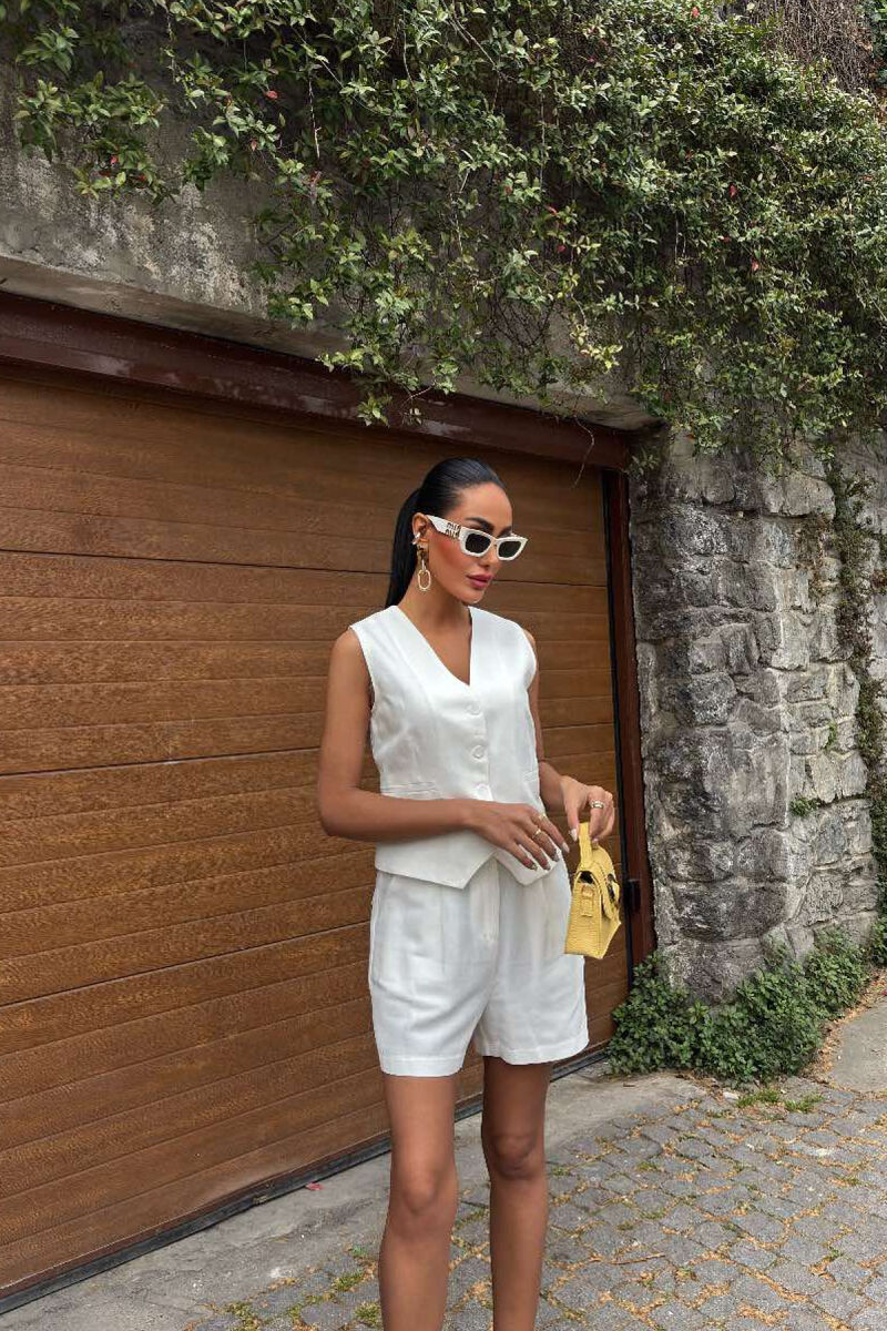 ONE COLOR PREMIUM VEST+SHORTS WOMEN SET WHITE-E BARDHE - 4