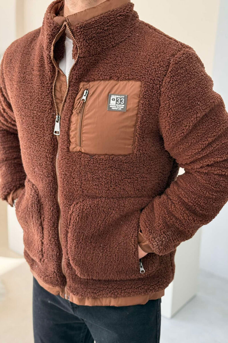 ONE COLOR PUFFER MEN JACKET BROWN/KAFE - 5