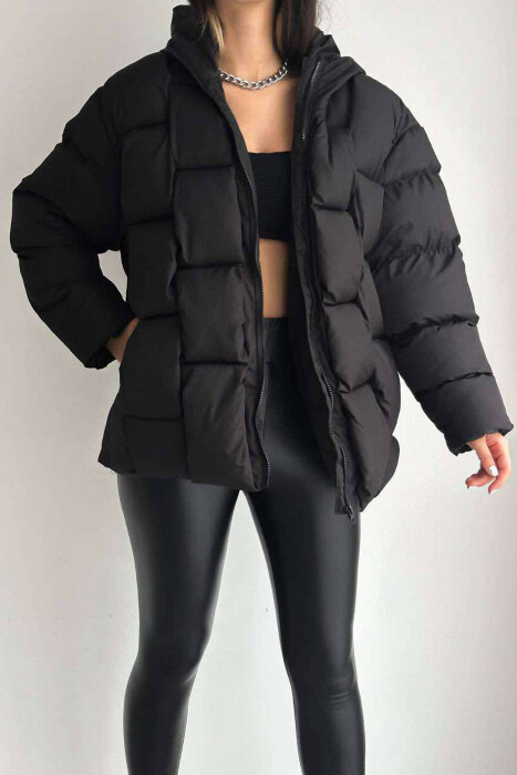 ONE COLOR PUFFER WOMEN JACKET BLACK/ E ZEZE 