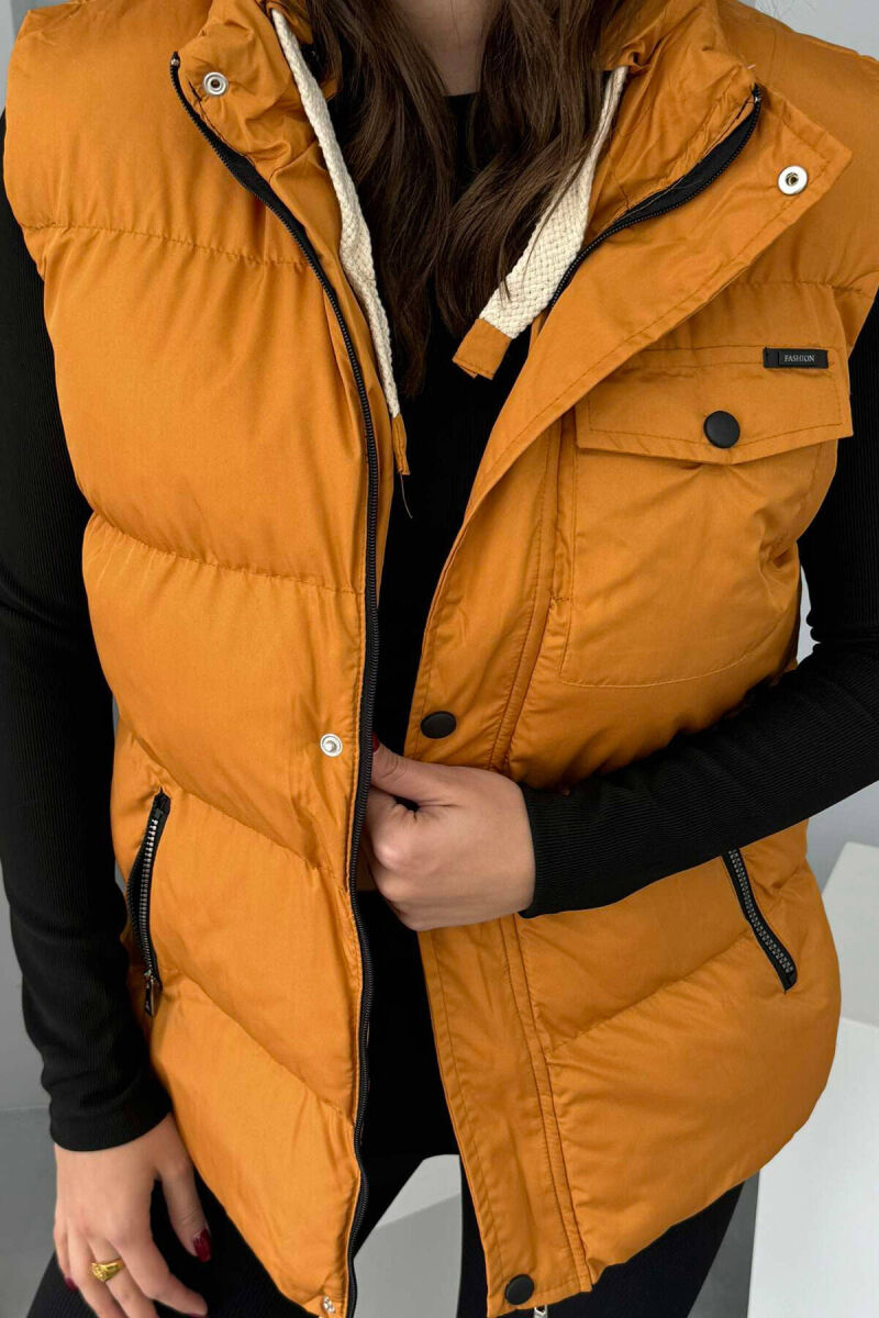 ONE COLOR PUFFER WOMEN VEST MUSTARD/MUSTARDE - 1