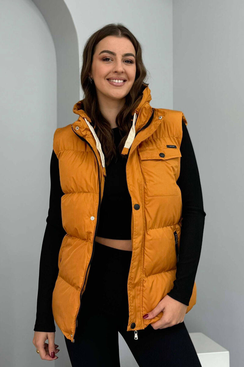 ONE COLOR PUFFER WOMEN VEST MUSTARD/MUSTARDE - 3