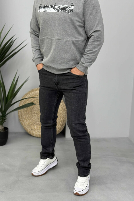 ONE COLOR REGULAR SIMPLE MEN JEANS DARK GREY/GEE - KLAUDIO FASHION