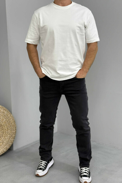 ONE COLOR REGULAR SIMPLE MEN JEANS DARK GREY/GEE - KLAUDIO FASHION