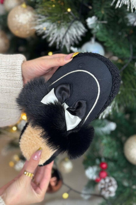 ONE COLOR RIBBON DETAIL WOMAN TEDDY SLIPPERS BLACK/ E ZEZE - 2