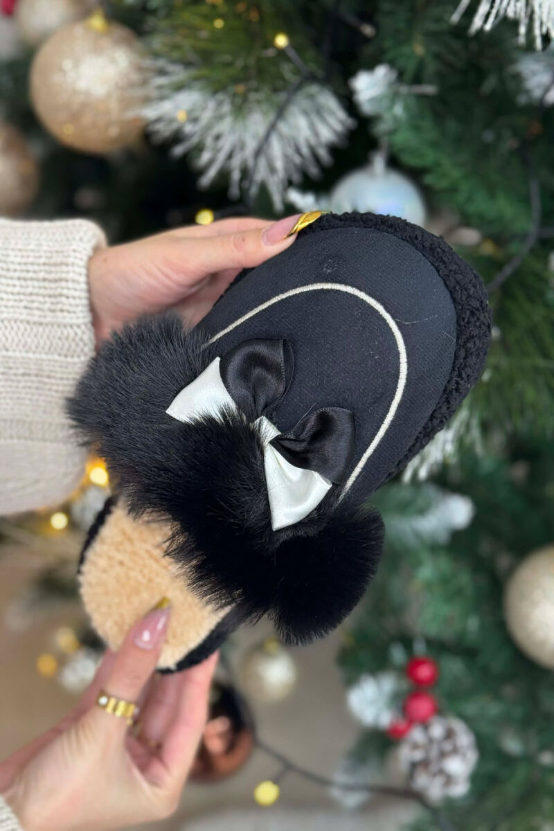 ONE COLOR RIBBON DETAIL WOMAN TEDDY SLIPPERS BLACK/ E ZEZE - 2