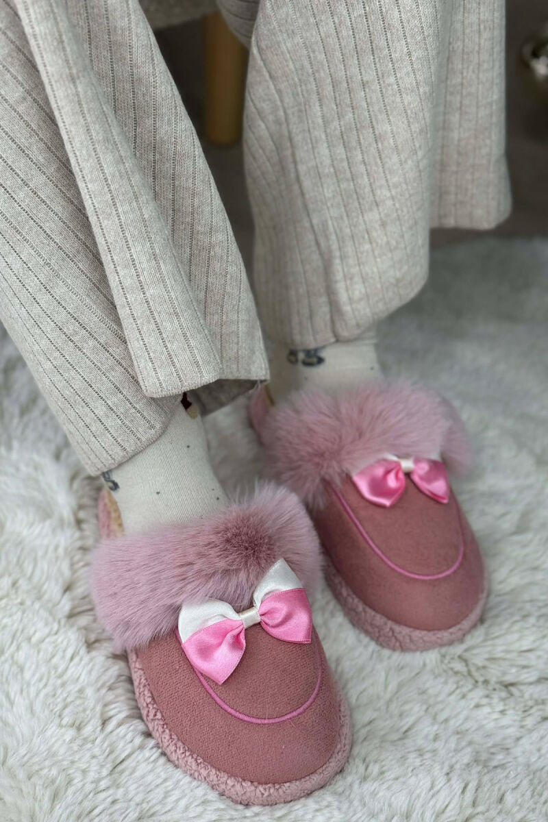 ONE COLOR RIBBON DETAIL WOMAN TEDDY SLIPPERS PINK/ROZE - 2