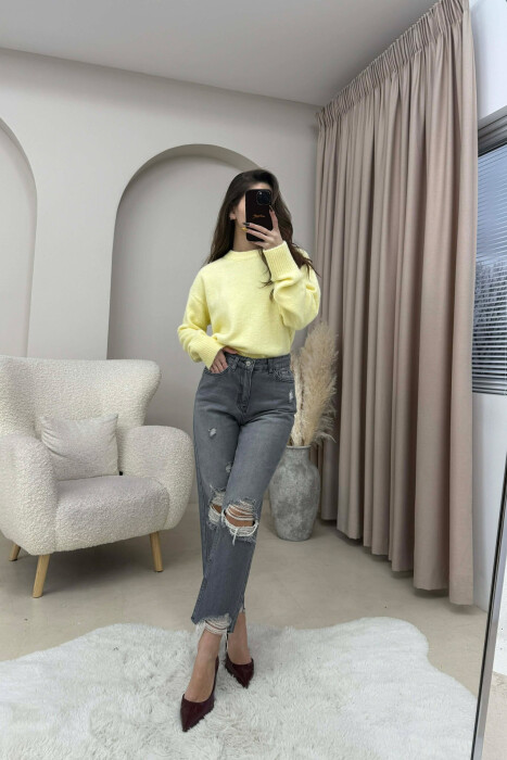 ONE COLOR RIPPED CUT OFF EDGES WOMEN JEANS GREY/GRI - 2