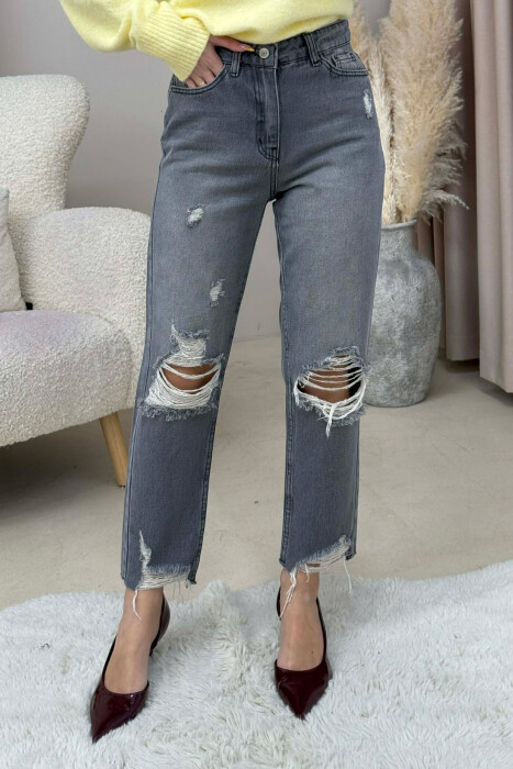 ONE COLOR RIPPED CUT OFF EDGES WOMEN JEANS GREY/GRI - 3