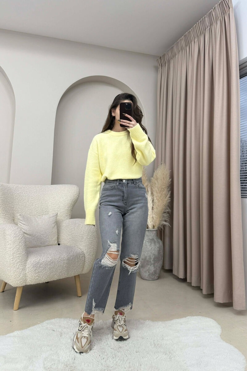 ONE COLOR RIPPED CUT OFF EDGES WOMEN JEANS GREY/GRI - 4