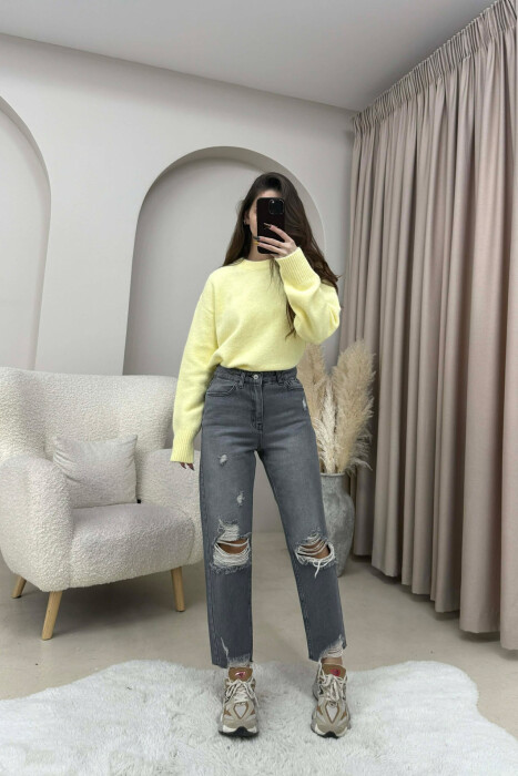 ONE COLOR RIPPED CUT OFF EDGES WOMEN JEANS GREY/GRI - 5