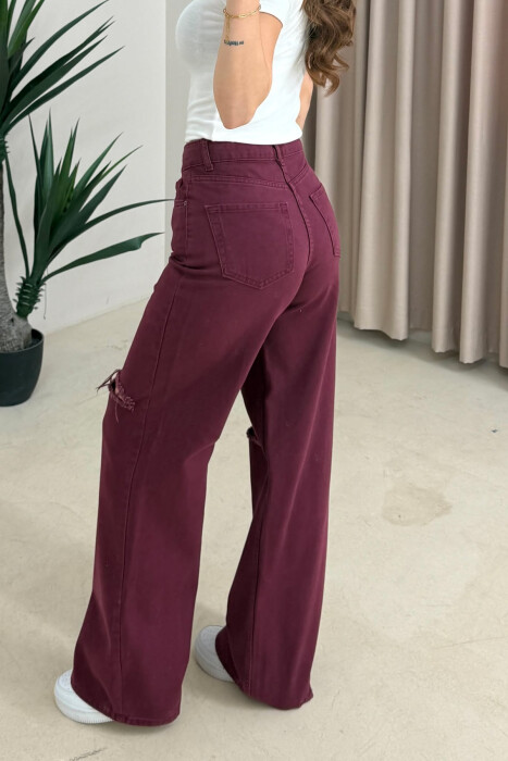 ONE COLOR RIPPED WOMAN JEANS DARK BURGUNDY/VISHNJE E ERRET - 5
