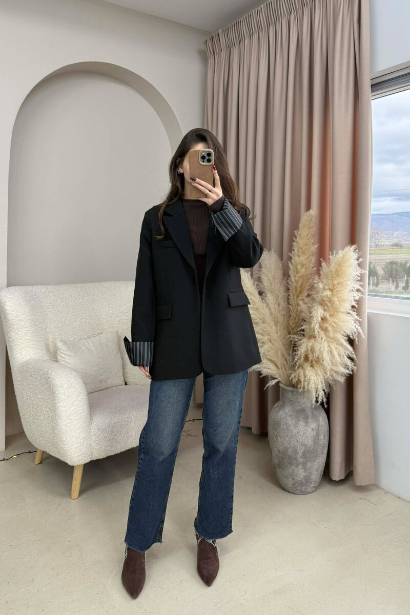 ONE COLOR ROLL UP SLEEVE WOMAN JACKET BLACK/ E ZEZE - 2