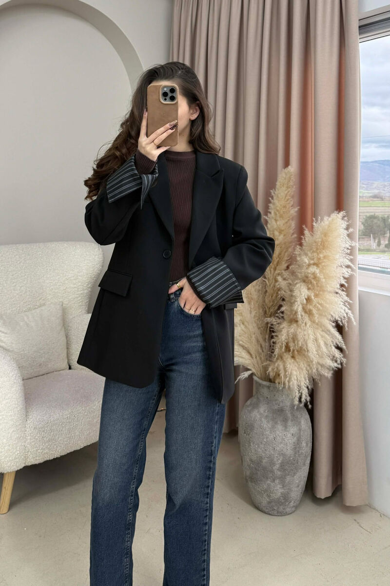 ONE COLOR ROLL UP SLEEVE WOMAN JACKET BLACK/ E ZEZE - 3