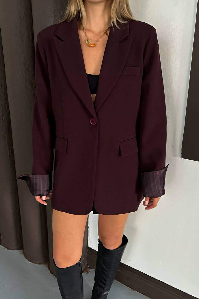 ONE COLOR ROLL UP SLEEVE WOMAN JACKET BURGUNDY/VISHNJE - 3