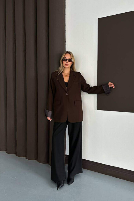 ONE COLOR ROLL UP SLEEVE WOMAN JACKET DARK BROWN/KAE - 1