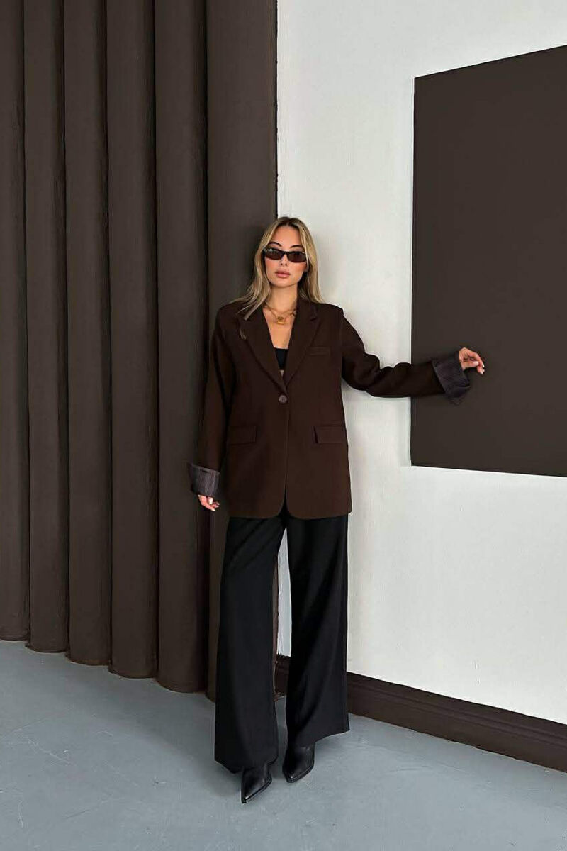 ONE COLOR ROLL UP SLEEVE WOMAN JACKET DARK BROWN/KAE - 1