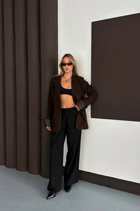 ONE COLOR ROLL UP SLEEVE WOMAN JACKET DARK BROWN/KAE - 2