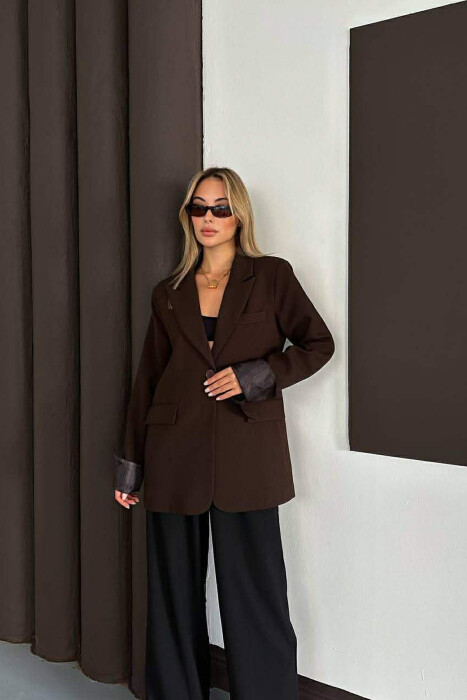 ONE COLOR ROLL UP SLEEVE WOMAN JACKET DARK BROWN/KAE - 3
