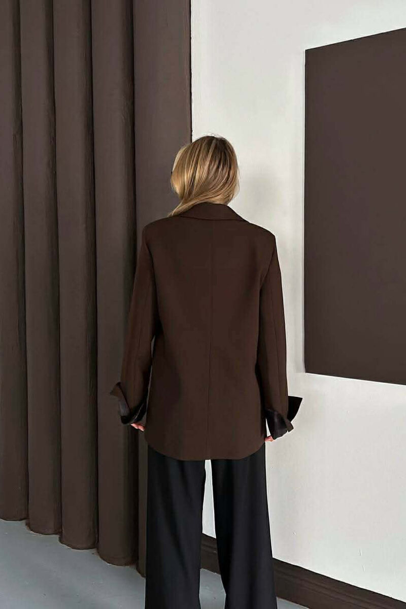 ONE COLOR ROLL UP SLEEVE WOMAN JACKET DARK BROWN/KAE - 4