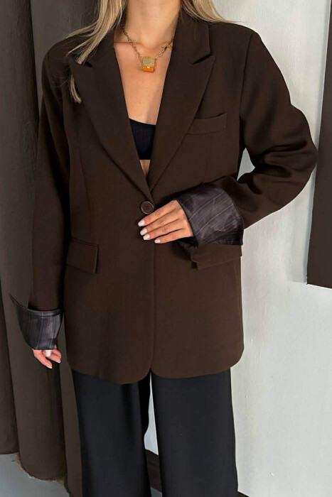 ONE COLOR ROLL UP SLEEVE WOMAN JACKET DARK BROWN/KAE - 5