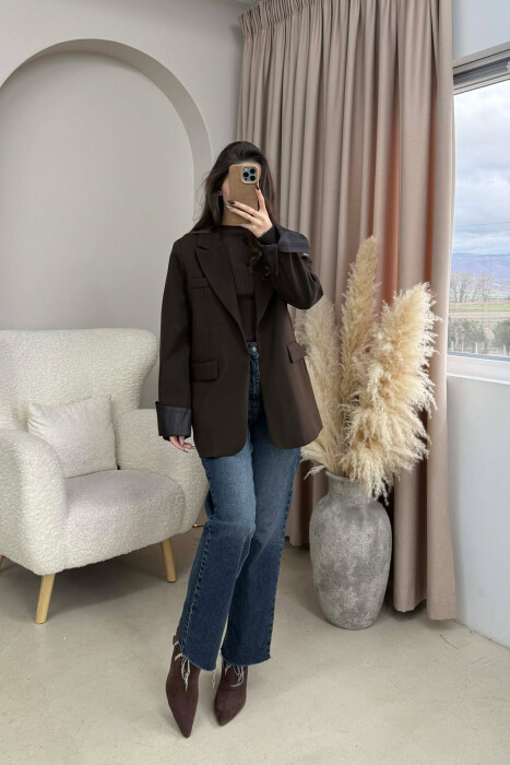 ONE COLOR ROLL UP SLEEVE WOMAN JACKET DARK BROWN/KAE - 2