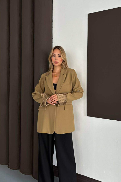 ONE COLOR ROLL UP SLEEVE WOMAN JACKET KHAKI / KAKI - 1