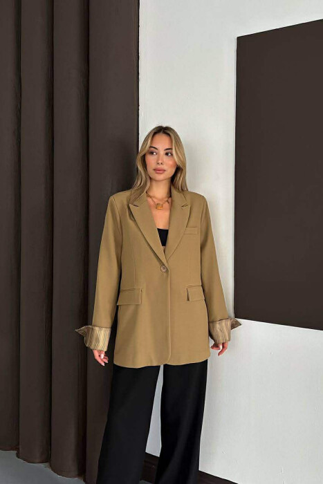 ONE COLOR ROLL UP SLEEVE WOMAN JACKET KHAKI / KAKI - 2