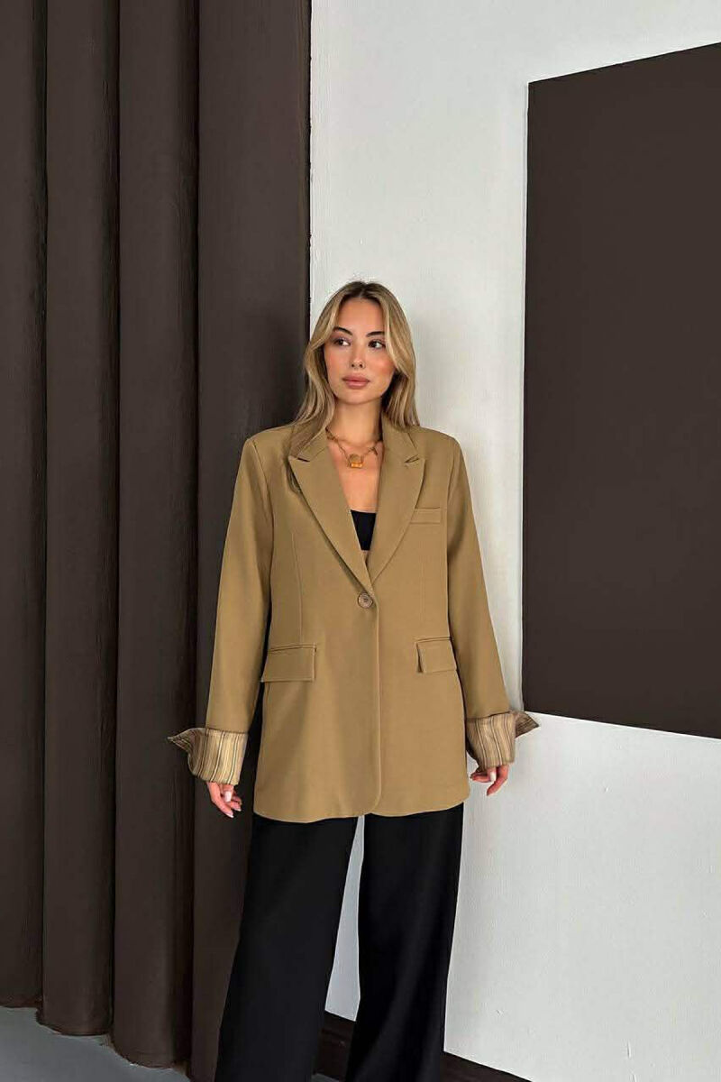 ONE COLOR ROLL UP SLEEVE WOMAN JACKET KHAKI / KAKI - 2