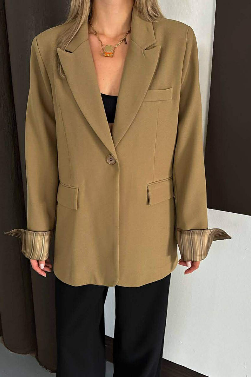 ONE COLOR ROLL UP SLEEVE WOMAN JACKET KHAKI / KAKI - 5