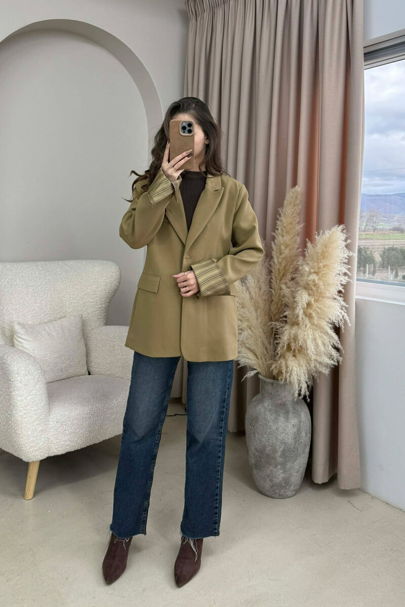 ONE COLOR ROLL UP SLEEVE WOMAN JACKET KHAKI / KAKI - 2